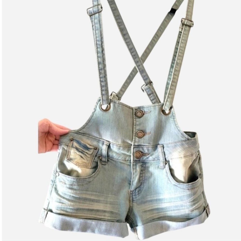 Hot Kiss Denim Overall Shorts Onsie 3 Boho Trendy Cute Farm Western Country Girl